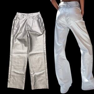 Y2K Costume Metallic Silver Wide Leg Pants (S) Britney Spears Disco Fantasy Core